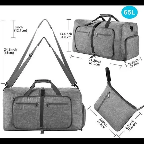 Travel Duffle Bag Foldable Compartment Overnight Bag Waterproof & Tear Resistant - Picture 4 of 6